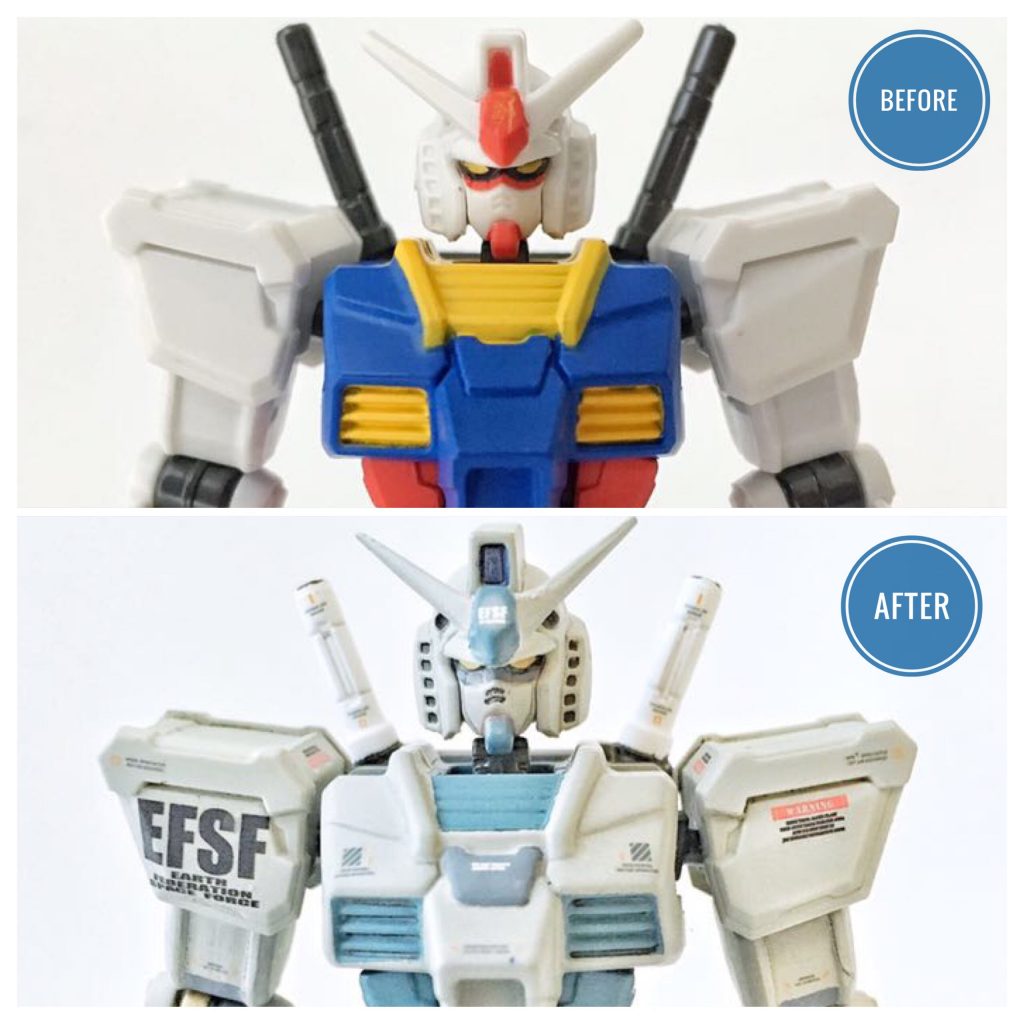 Before & After・上半身ビームサーベルは、素体のままだと長すぎるので先端を切除して短縮しています。