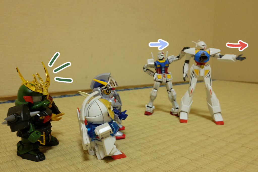 ∀:あのね、あっちで殺駆頭くんを探してる機体がいたよ!  行ってあげて
ダム:あー、そういやそうだったなあ
殺駆:なに、本当か!  行こう!