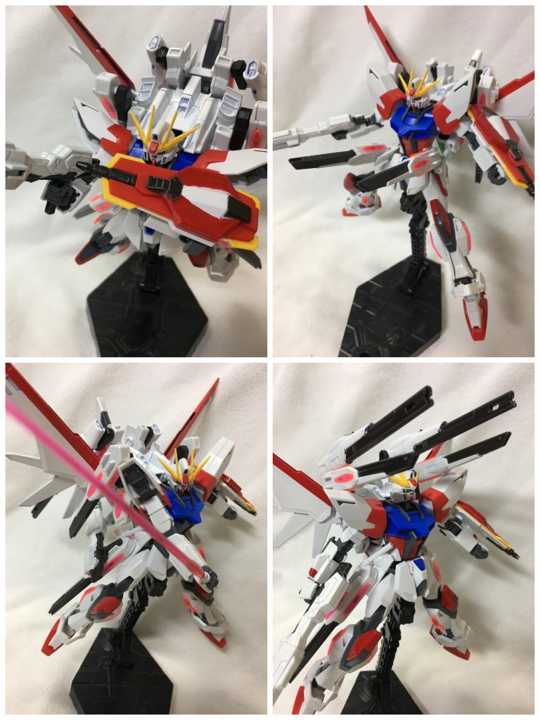 装備類
主武装は強化ビームライフル、アブソーブシールド改、ビームサーベル、腰部ビームキャノン×2、バックパック部ビームキャノン×4

強化ビームライフルを装備している理由はディスチャージシステムにライフルを使用しないため
またアブソーブシールドもライフルと直結しないため先端を従来の形に戻した
ライフルは腰部に懸架可能