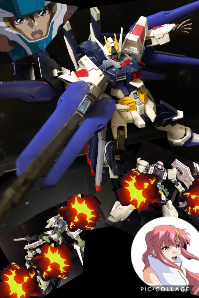 ラクス「あらあら。お忙しい様ですね。そして本機の最大の特徴であるのが、“ヴレイブドラグーン”ですわ。原型機のスーパードラグーンを改良したものですの。ビームライフルに2基、ドラグーンシールドに4基、バインダーに2基装備していますわ。オールレンジ攻撃を可能としていますの。大気圏内では使用不可なので注意してくださいましね。そういえば、”ヴ“って言葉が使用禁止になるって聞きましたわ。べつに禁止する必要を感じませんけれども。それとドラグーンウェポンバインダーの一部をシールドとして使用することが出来ますわ。」
キラ「くそ....！一体、何機出て来るんだ！！」
ラクス「50機程ですわ。もう少しですから頑張ってくださいね。それと、本機のオリジナルギミックとして、戦闘機に可変する事が出来ますわ。バックパックを後方に下げ、腰部を反転、脚を定位置に固定、シールドバインダーを両腕部に装着し、機首にビームライフルを装着いたしますわ。一般的にガワラ変形と言う変形方法ですわね。あら、そろそろ作戦終了ですね？」
キラ「ハア、ハア....。」
ラクス「作戦終了です。お見事ですわ。その力でわたくし達を導いてくださいね。では、オーブ国防本部へ行きましょう。」
キラ「でも...、働きたくないのに...。」