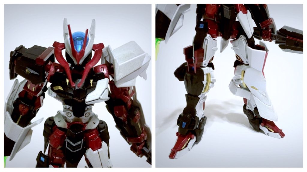 ノーネイムは基本的にキットのままです。カラーリングは前記事のデスティニーに合わせ、フレームをメタリックブラッドレッド、黒い部分はマットブラック。ホワイト部はパールサファイアを塗ったあと、軽くシャインシルバーを塗っています。あと挿し色にGXレッドゴールド。それぞれの質感が楽しい♪