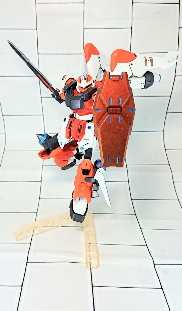 シールド
オリジナル要素です。見て分かる通りグレイズのシールドに重斬刀の収納ギミックを搭載して持たせました。
ミゲルジンが持ってるんだもん持たせても良いでしょう。