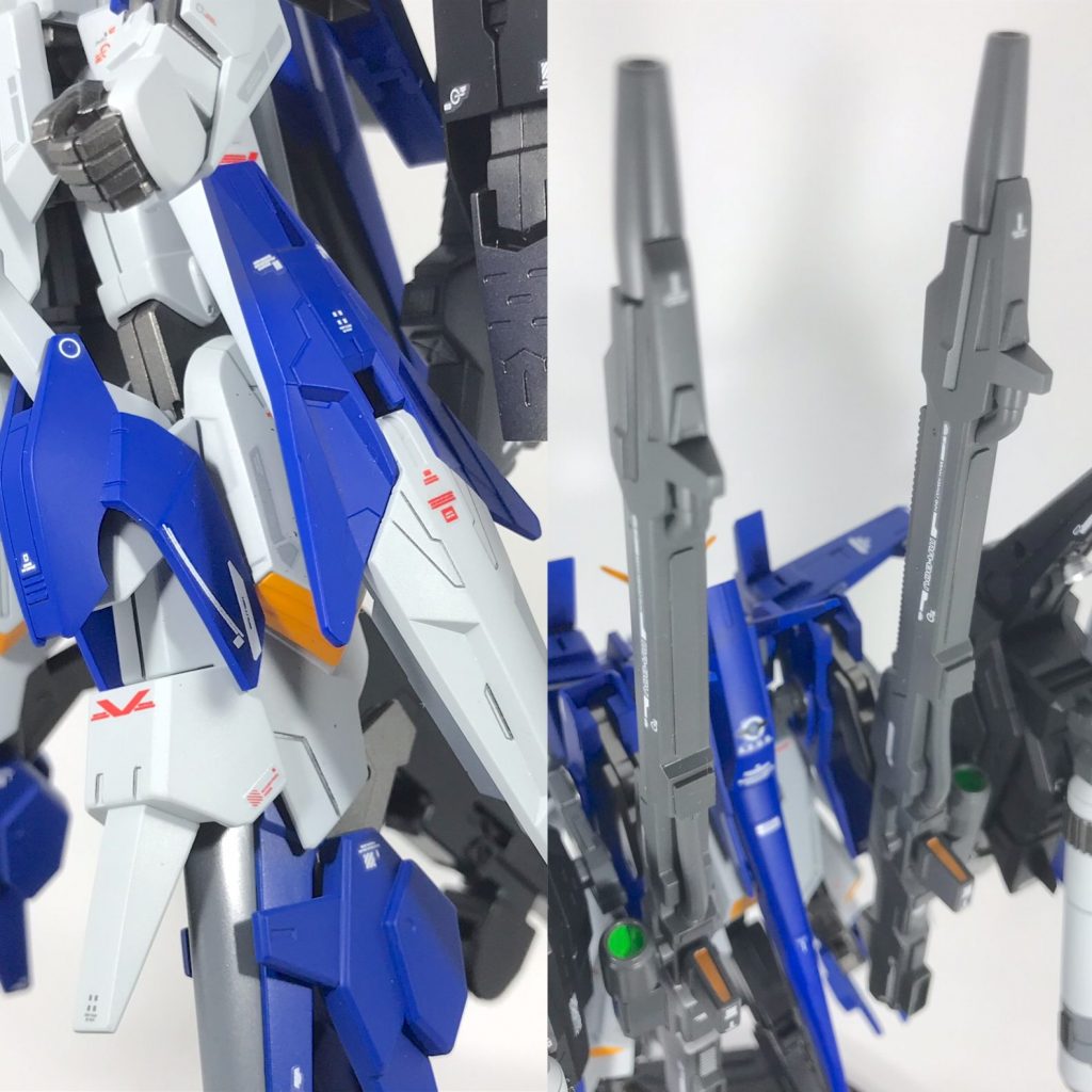 主な改修点は、膝アーマー、
脚アーマー、バックパック
にリゼルのロングビーム
ライフルを装備させました。