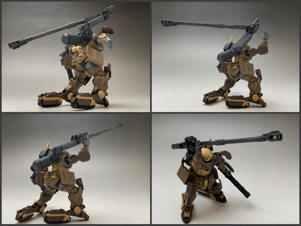 超ロングレンジキャノン砲展開の様子。
射角調整と衝撃吸収の為、メインアームで支える場合もある。