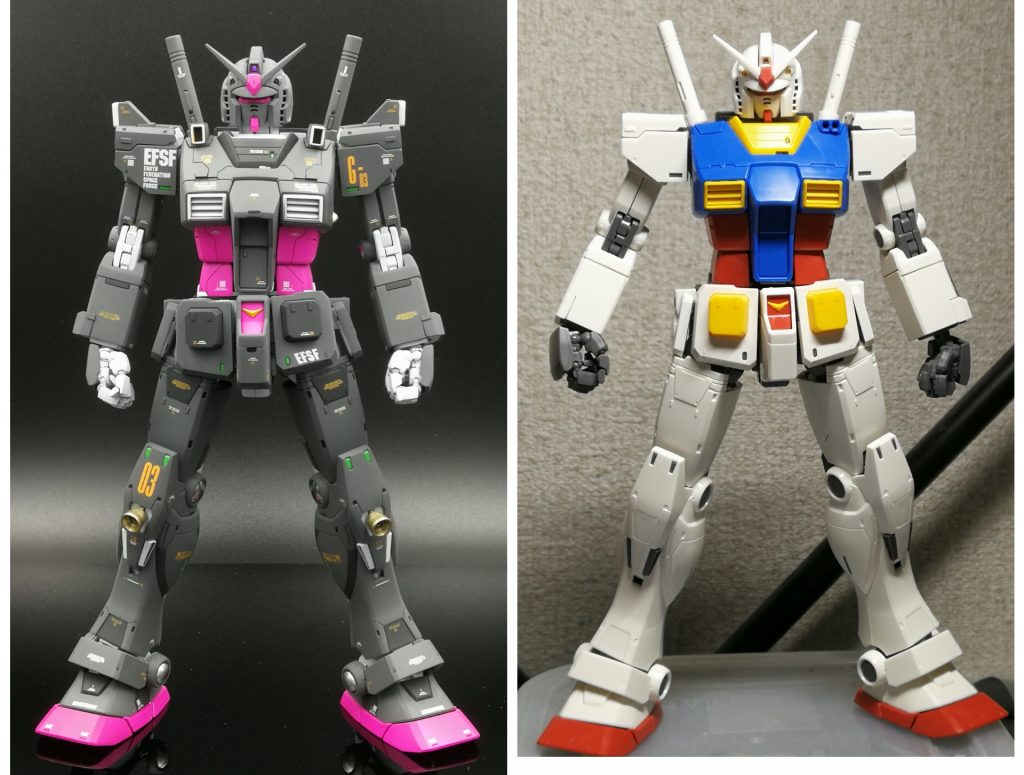 素組みと比べるとだいぶ印象が変わりますね。MGサイズは基本的に作らないので色々と苦労しました···。塗装の時の持ち手が足りない!!(泣)