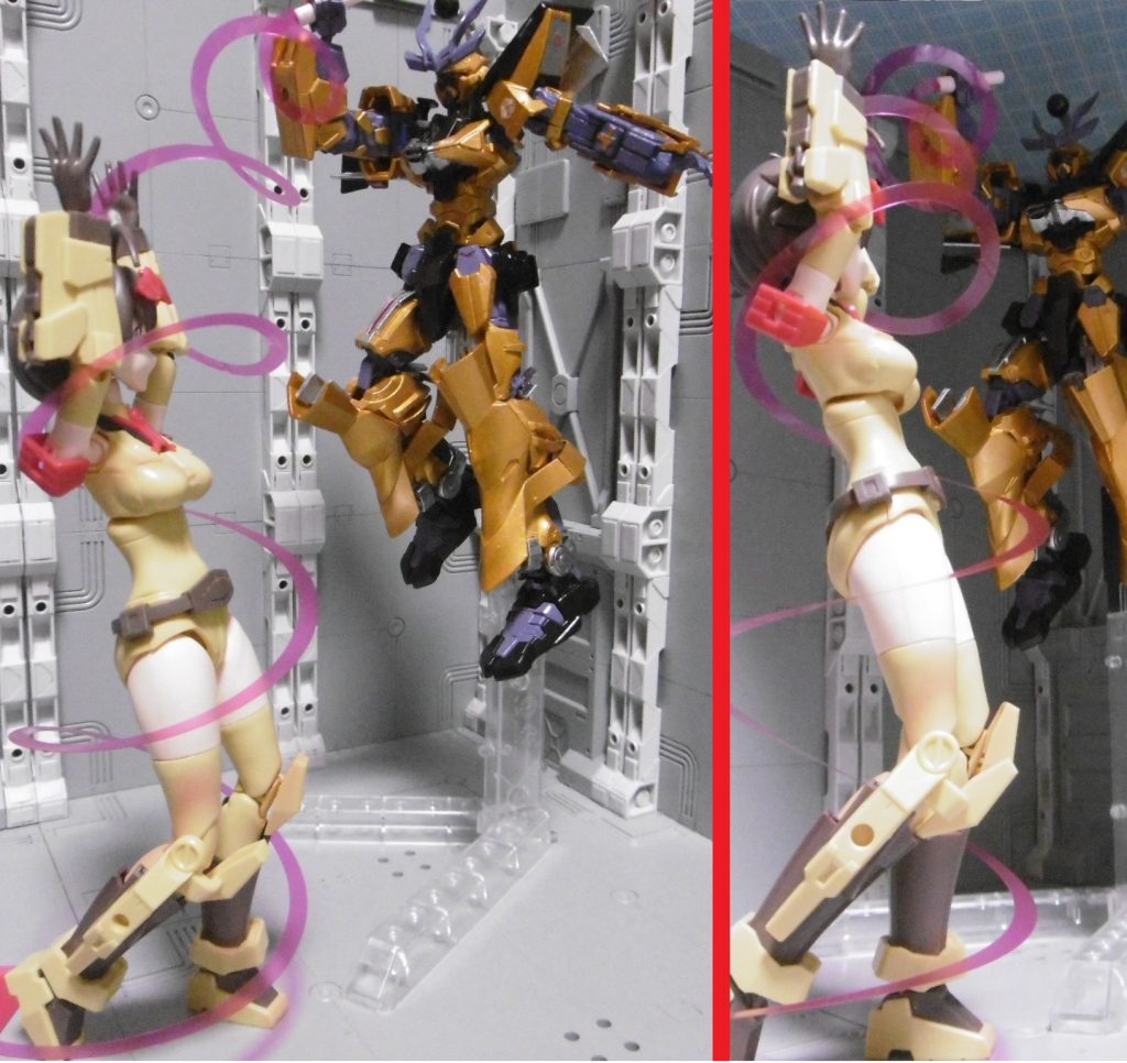 よいではないか~、よいではないか~! ほぉ~れ、ほぉ~れ!!
*そのための、帯。*異性特効の魅了攻撃
ここでの花散らしとは、一般的に知られている意味*ではなく*、別の意味(官能的な隠語)。悪代官の定番な悪行を、ノーベルガンダムのビームリボンで表現しました。グリップはバーサーカーモードの成型色(薄いピンク)で、よりゲスさが強調されるかと思います。正しくないビームリボンの使い方。
余談ですが、帯回しがミニゲームで出来るゲーム作品を幾つか知ってます。全年齢向けなのでご安心を。