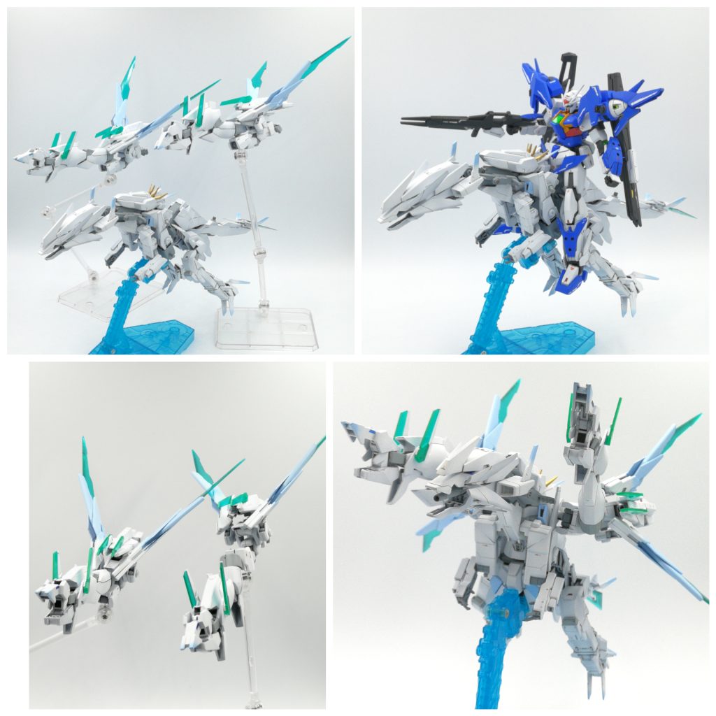 更にドラグーンモードから手足を分離+合体させることで「ドラゴネットモード」「ツインバードモード」にすることが出来ます。
ツインバードはシグマシスキャノンとドッズキャノンが使用可能。
ドラゴネットはこの状態でもMSを乗せることが可能です。
更に合体させることで高火力の三頭竜「トリニティモード」になります。