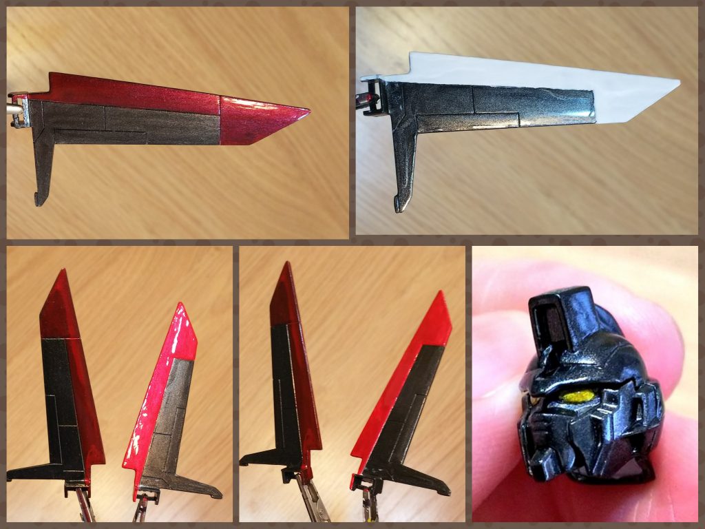 目の部分だけは区別させたくてキャンディー塗装を実施。
羽?部分は黒鉄の上にメタリックレッドを直塗りしたら…隠蔽力が弱くクリアレッドを塗った感じになってしまった。
ここで、最近出たばかりのアクリジョンのベースカラー登場!!
ホワイト一回塗りでも凄い隠蔽力( ; ゜Д゜)
その上からメタリックレッドを塗ったら、綺麗に発色♪