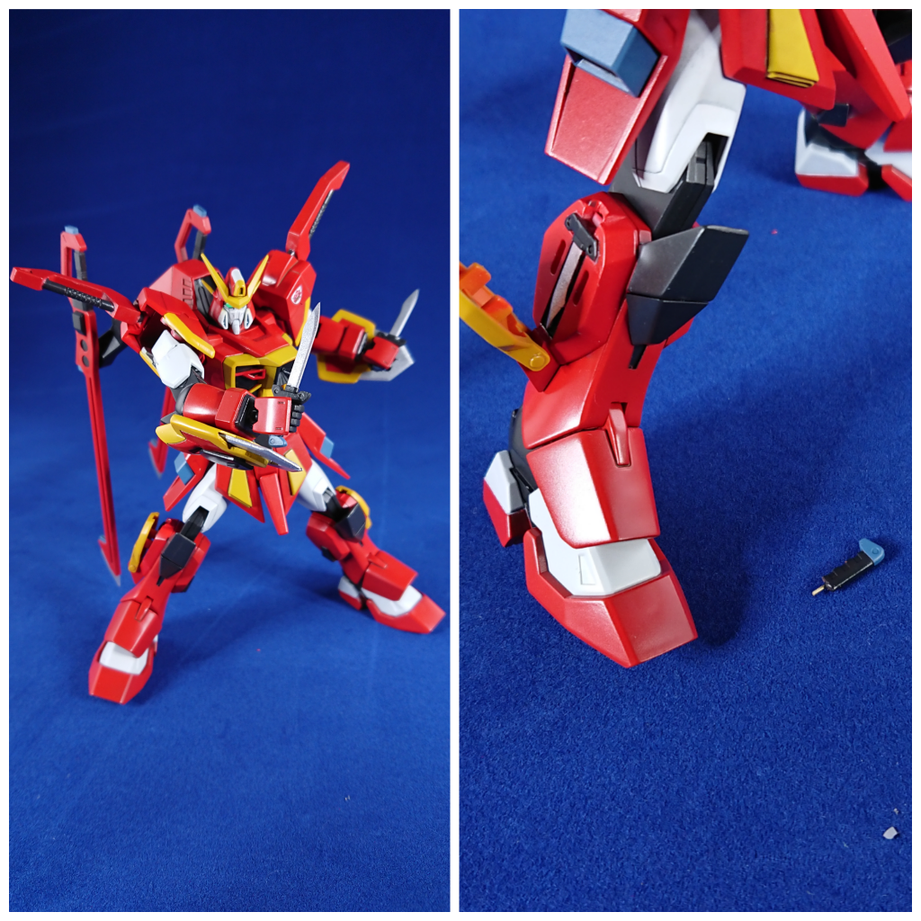 アーマーシュナイダーですが、キットのままだと脚アーマーにアーマーシュナイダーが一体成型されており、そのうえアーマーシュナイダーが2本付属しています。
 なので脚アーマーのグリップ部分をエッチングソー等でカットし、Φ0.5のシンチュウ線を取り付けました。
 これでアーマーシュナイダーを使う時は脚アーマーのグリップを外し、戦闘状態を再現出来る様にしています。
