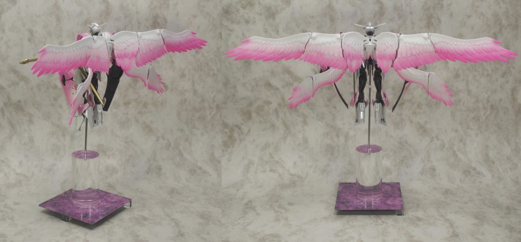 *◆黄泉神籬《雷霆 甲/乙》
 (よもつひもろぎ《らいてい こう/おつ》)*
強力なマジカルアイテムで分類としては『神器(しんき/じんぎ)』
と呼ばれる、同一の刃を持つ鉾と剣である。
*「黄泉神籬」*は言わばシリーズ名。
 この名を持つ神器が幾つか存在した。
*「雷霆」*が個体名。
*「甲/乙」*は便宜上、鉾と剣を区別するだけの呼称。
 甲が鉾、乙が剣。
普通に使えばただの馬鹿みたいに良く切れる鉾/剣だが、
とんでもない高温のビームランス、ビームサイズとしても使用可能。
ビームを発振させれば相手が神機でも装甲からフレームまで一撃で豆腐のように切断する。
その状態の雷霆は灼熱状態なので普通のMSならそばに居るだけで耐熱限界ギリギリになる。
本来の能力は死者の国の神を呼び出せるとか呼び出せないとか・・・