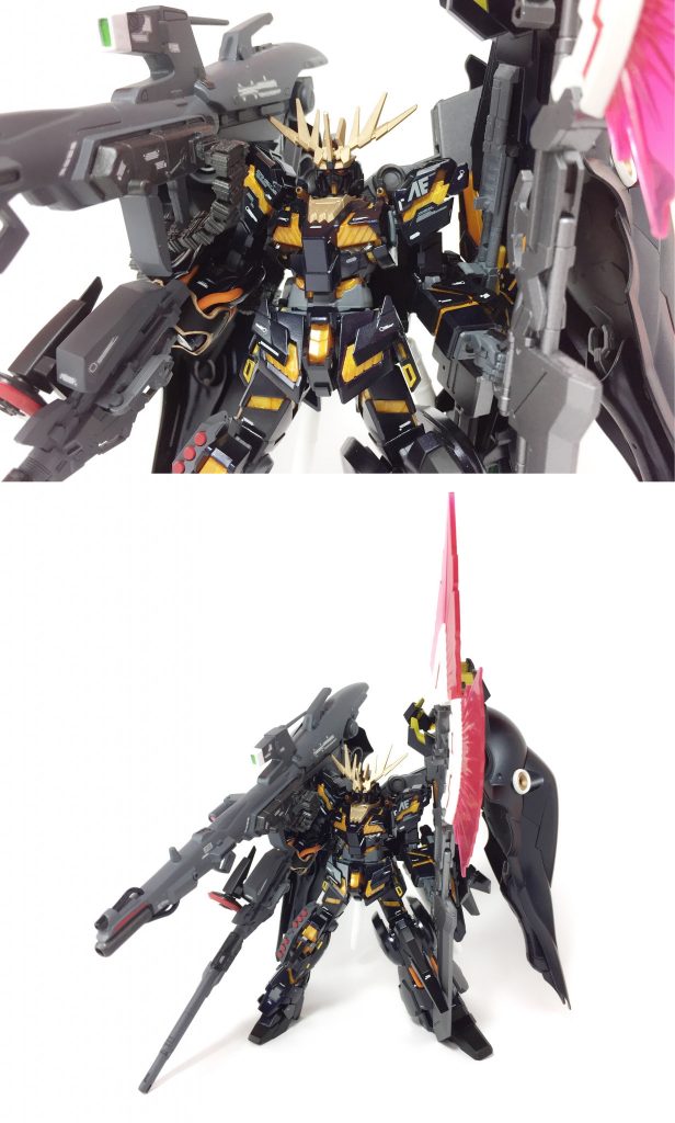 ## バンシィ・クルス最終決戦仕様
フルアーマー・ユニコーンの過多武装による戦闘時間の重視に対し、
バンシィ・クルスは大型武装を装備して制圧力を重視した仕様となった。