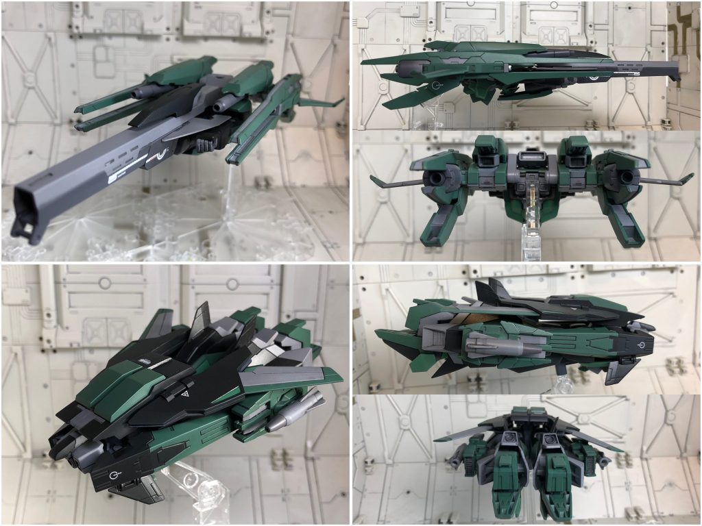 チェストコアアタッカーはMS時の武装をほぼそのまま使用可能であり、高い火力を有するがエネルギー消費が激しい。
レッグボマーは機体上面にはマイクロミサイルポッド、機体側面にはマルチミサイルランチャーと多弾頭大型ミサイルを装備。マイクロミサイルポッドはMSに合体時には使用できず、これらミサイル類は合体前に使い切ることが前提となる。実弾中心でエネルギー効率が良いため、レッグボマー自身が合体時のバッテリーのような役割を持つ。