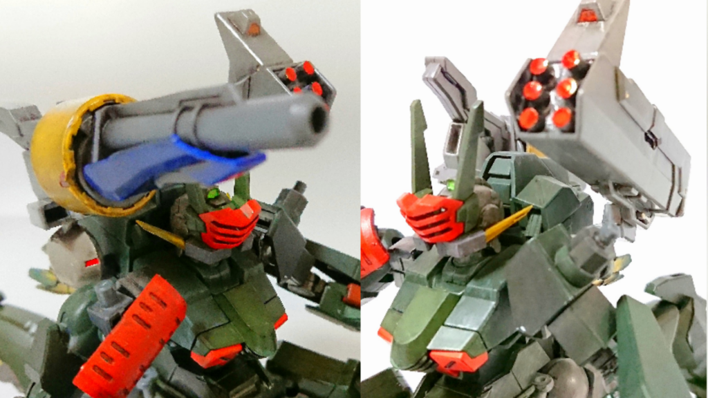 *・グレネードランチャー*
右背部・大型の榴弾を発射する榴弾砲。
*・大型ミサイルランチャー*
左背部・多数の弾種を使用可能。