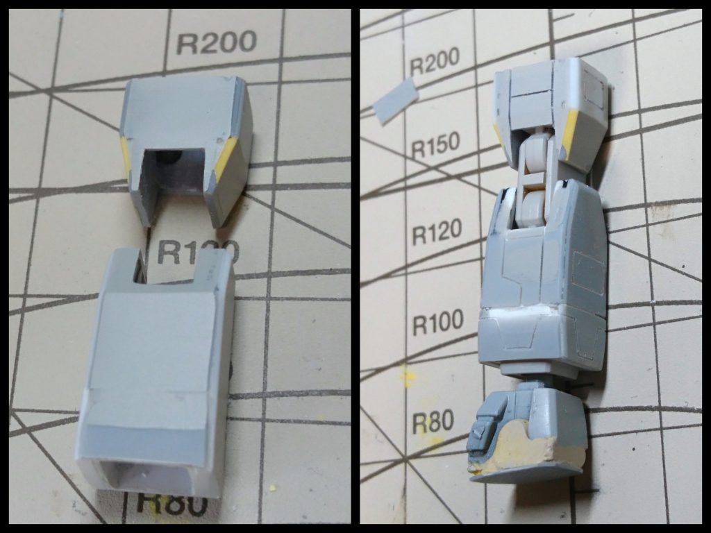 腕部です。
Reviveストフリを主に使用しそこからパテで形状を変更しました。細かくスジボリしたので塗り分けした甲斐がありました。また左腕にはネオジム磁石を仕込みシールドと接続しています。