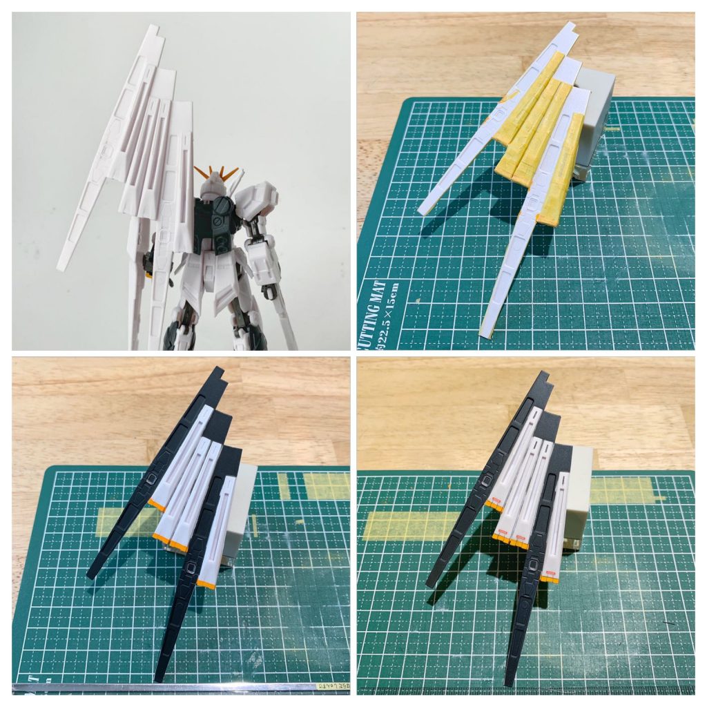 【製作工程・フィンファンネル背面】素体の肉抜きを埋めようか迷ったものの、フロントのモールドを再現できないため断念。結果的にはそれほど違和感ないのかなと。