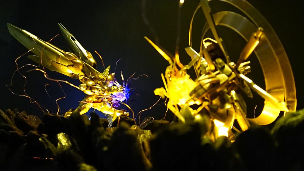 原作でのドモンと師匠の最後の対決、石破天驚拳を撃ち合う直前の一コマ風に仕上げました