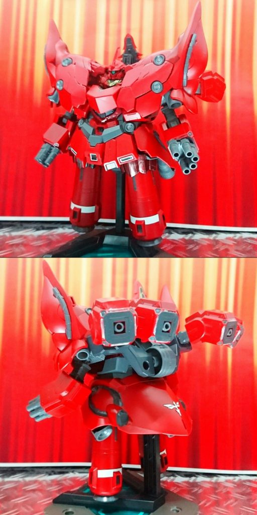 シナンジュ周辺以外は無改造なのですが、うまく雰囲気は出せたのではないでしょうか(笑)。
BBネオジオングは今回作ったもので二機目、パーツ取り用にしたものを含めると三機目です。U´^ェ^`U