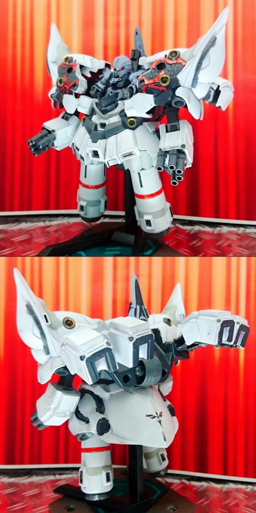 正面画像がいきなりピンぼけで申し訳ない…(;´▽`)
コンバージでシナンジュスタインがラインナップすると知った時に、この組み合わせを考えた人も多かったのではないでしょうか(笑)。
基本的にフロンタル機と同様の改造で、スタインを搭乗させています。