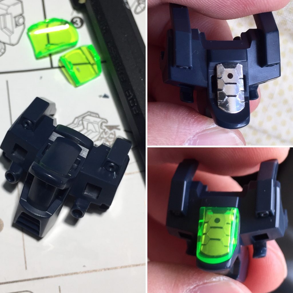 悩んで、スジボリではなく、付属のホイルシールをMG風に切り刻みましたw