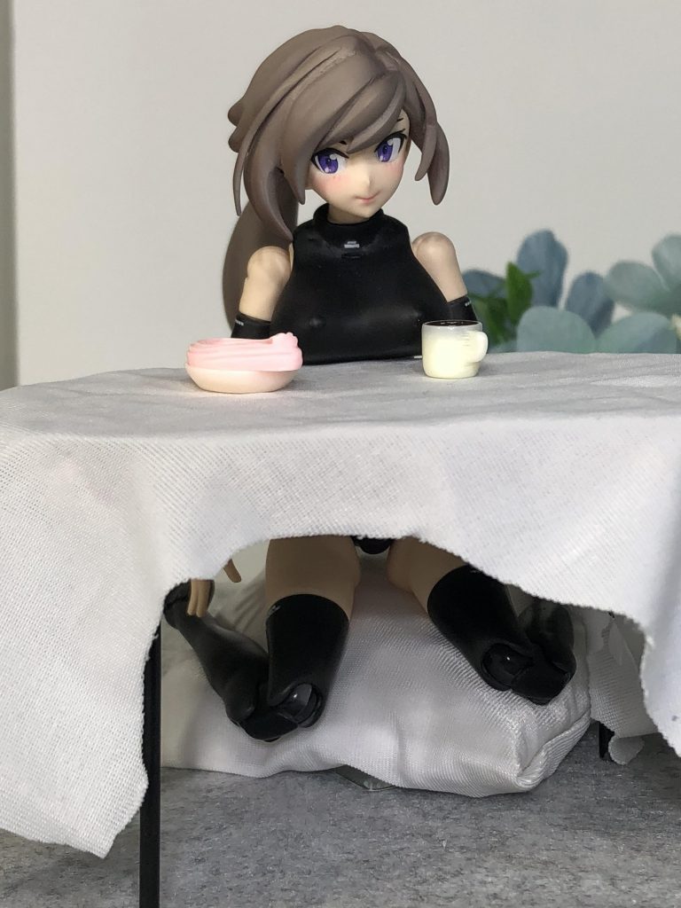 テーブル、小物は100均にて調達。
性癖にコミットする 健全な模型製作。
二箱使うと胸部が4つ… 残る1つは…