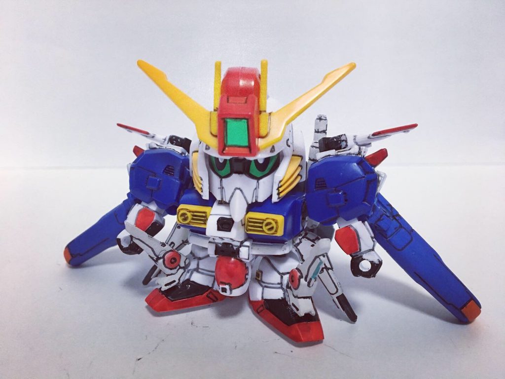 フロント。
G-ZERO(もしくはBB)そのままだとSガンダム準拠の設計でEx-Sとしてはハンパなカタチになるので、CONVERGEから膝コンテナ、腰キャノン、バックパック、肩プロペラントタンクパーツを移植しました