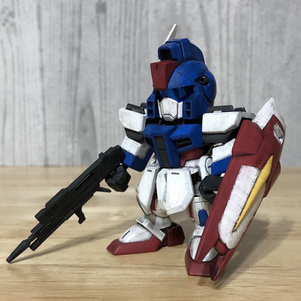 アクリジョンで筆塗りです。塗りムラを隠すためにウェザリングカラーでウォッシングをしたらすごく汚くなってしまいました。