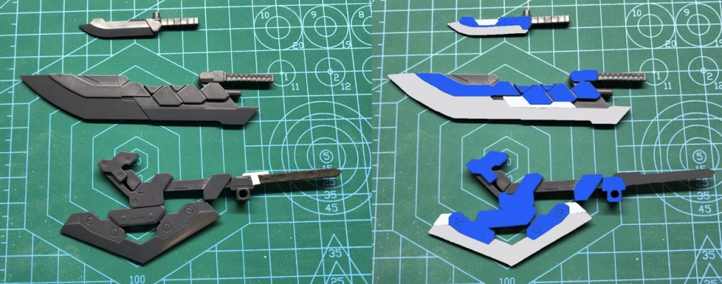 〜GNマルチバスターソードのカラー案〜こちらはGN兵器ということで、ソレスタルビーイングならこう色を付けるだろうと予想してカラーリングを構想していきました。