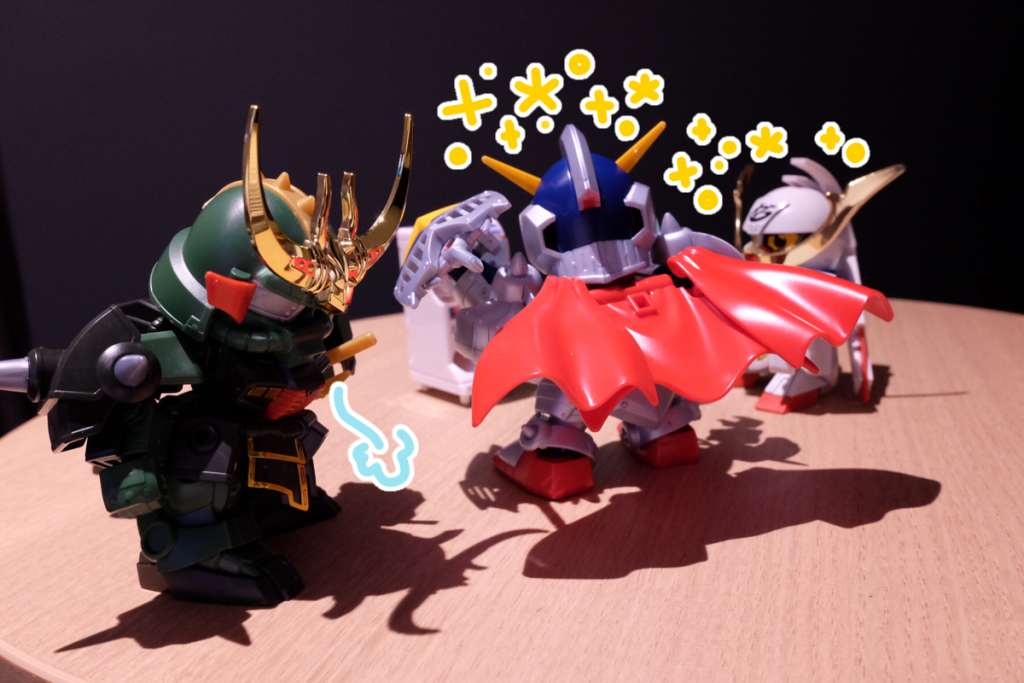 騎士:わーい!  400円!
武者∀:400円!
殺駆:今のガチャポンって高いな…ちょっと待ってろ、今小銭を用意して…