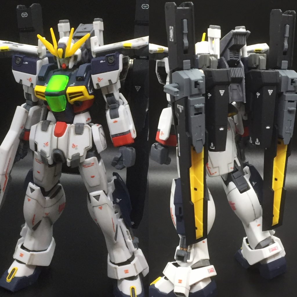 バックパックにビームバズーカ(GNバズーカまんまですが・・・)をマウントすることができ、この形態が当機体のフル装備状態となります。
ただし、マイクロウェーブを受信できず、機体&武装本体のエネルギーで発射しなければいけないため、バズーカは通常3発、最大出力で1発しか撃てません。
なおキャノンとの接続はネオジム磁石を使用ています。