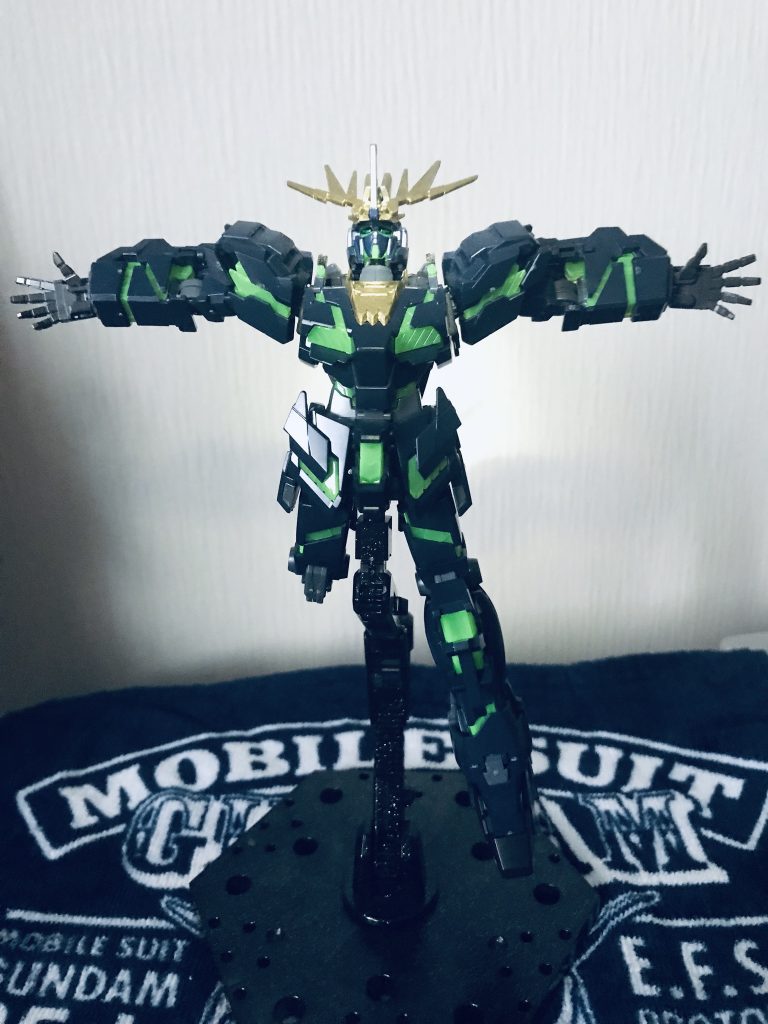 全体図前
サイコフレームはexpoユニコーンから、平手はRGノルンから拝借し、アンテナと襟をマーカーで塗装しました