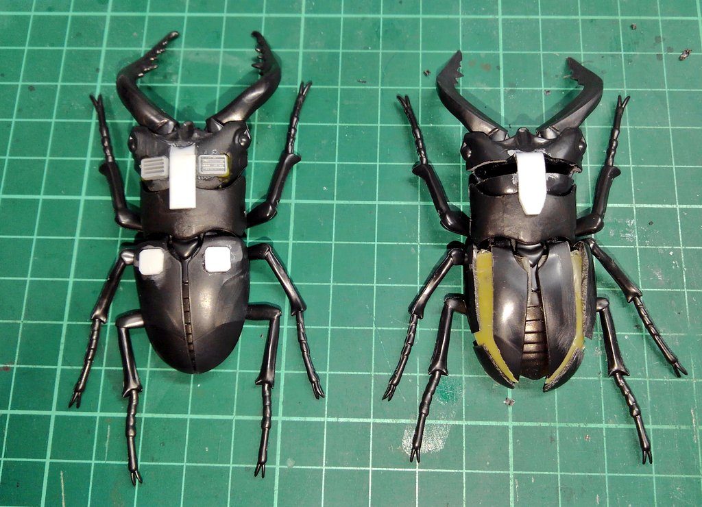 プラ材を貼り付けて、形状変更。