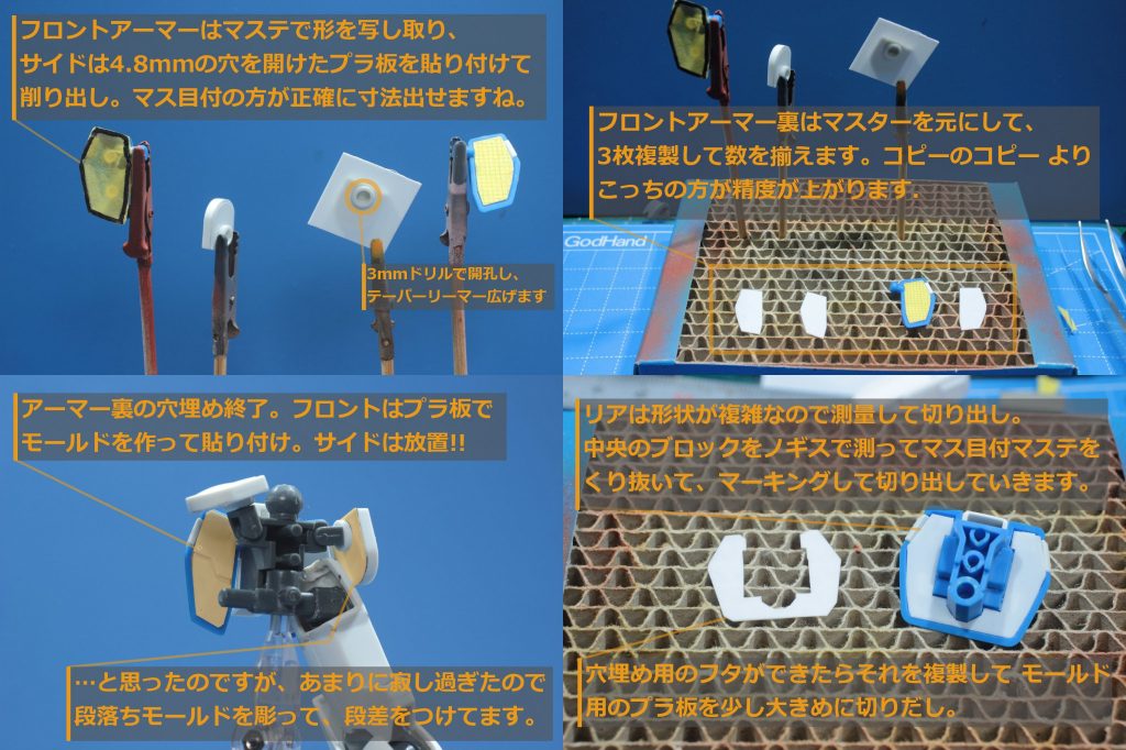 ## アーマー裏ふさぎ

フロント・リア・サイドアーマーをプラ板で塞いでいきました。
モールドも入れてますよ。*見えませんけど*