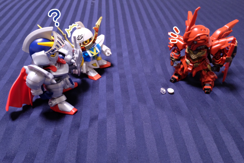 シナ:お前も別の世界からここに来たことはわかった。私がいた場所とは違うこともな
騎士:私を召喚した機体を探しているんだが、どうにも見つからなくてな。そろそろ帰りたいんだが
武者∀:え!  帰るんですか!?