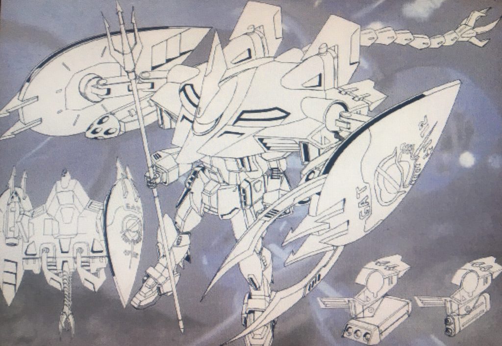 ↑写真のほうは実際にカスタマイズするのに、参考にしたフォビドゥンブルーの構造図で、水中仕様のフォビドゥンは本来なら、魚雷となるのですが、構造図を見て、近い型と思い、ガンプラバトルのミサイルランチャーを仕様しました。