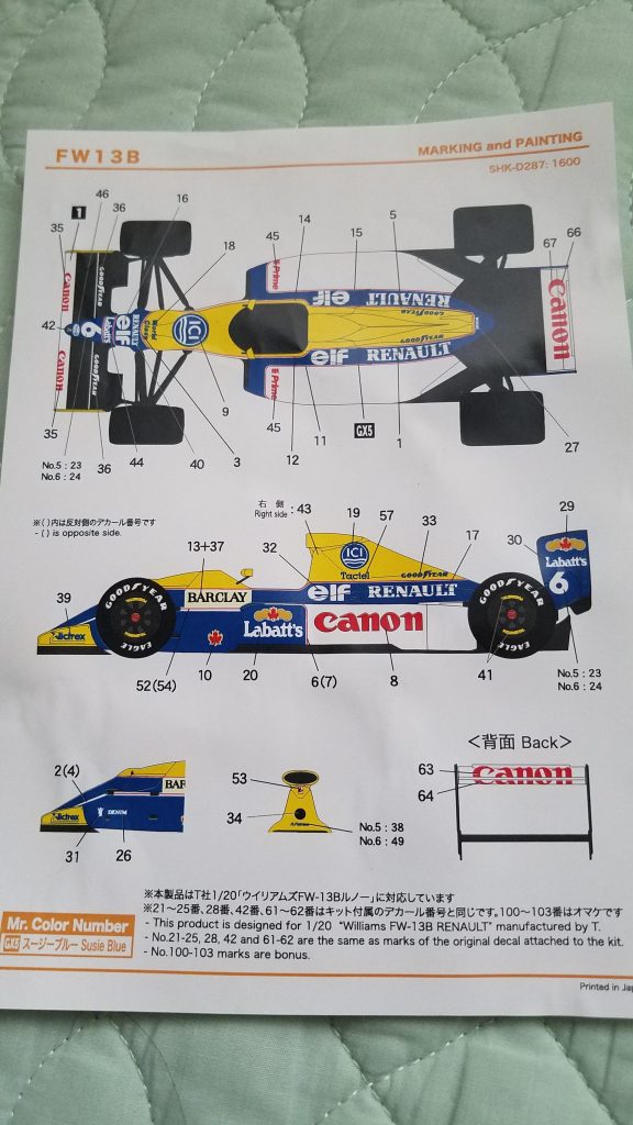 デカールは
別売の、ウィリアムズルノーのものを使用してます