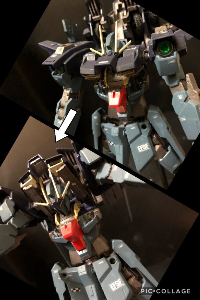 ② 腕パーツを折り畳む。
ココはキットのまま。すっごく優秀な場所なんで活かす方法で!
ココの可変、イカスぜ!!