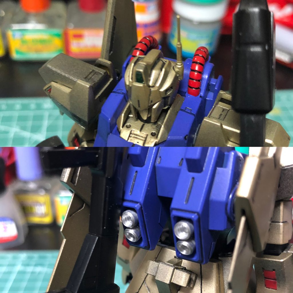 アンテナとバーニアは市販のメタルパーツに置き換えました。
アンテナは少し長めになった気がします。