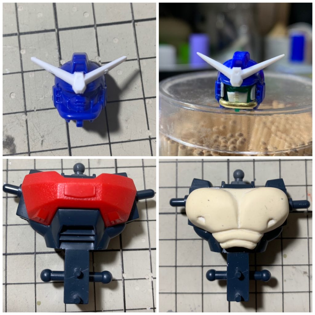 マックスター①
顔はくり抜いてHGユニコーンのパーツを埋め込み真鍮線とプラ板で無くなった部分を作りました。
ボディは装甲をパージした状態にしたかったのでパテで成形しました。
形状も八の字で幅広だったので詰めています。