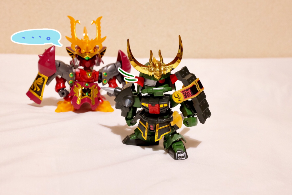 殺駆:…お前の目に何が映ってるかは知らないが、私はもう平和な世を戦乱の舞台にはしないと決めたんだ。それに今は騎士と武者∀の世話で手一杯だ。遊びたいなら、頑駄無城にでも行ってくれ