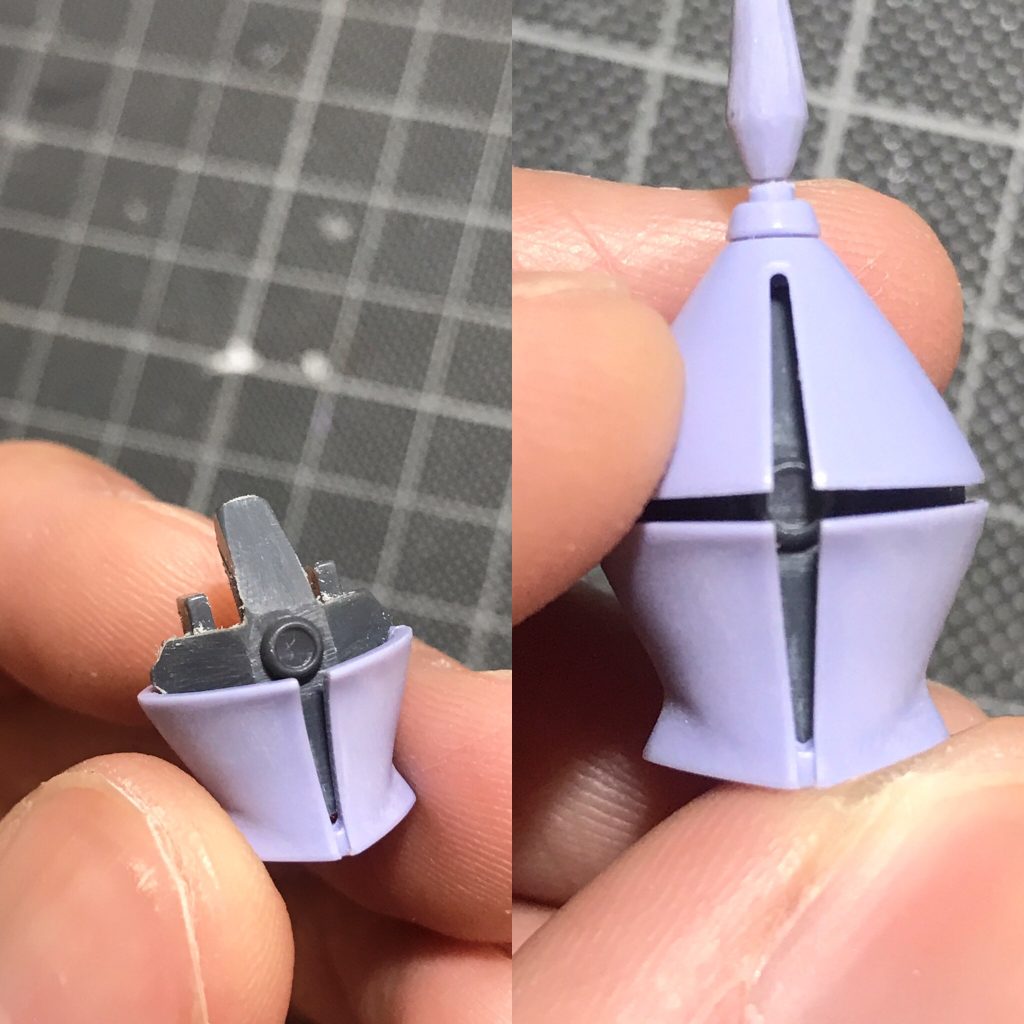 モノアイが入るように中を削ってます。