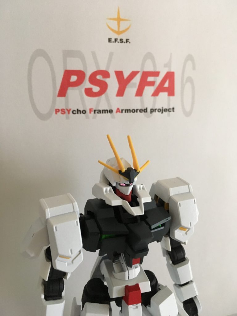 宇宙世紀0092年
アムロ・レイのパイロットとしての能力にRe-GZの機体反応速度や追従性が追いつけなくなったことから、連邦軍の北米オーガスタ研究所で開発された試作型MS。
コードネームのサイファ(PSYFA)はサイコフレーム武装計画(PSYcho Frame Armored project) の略称となる。