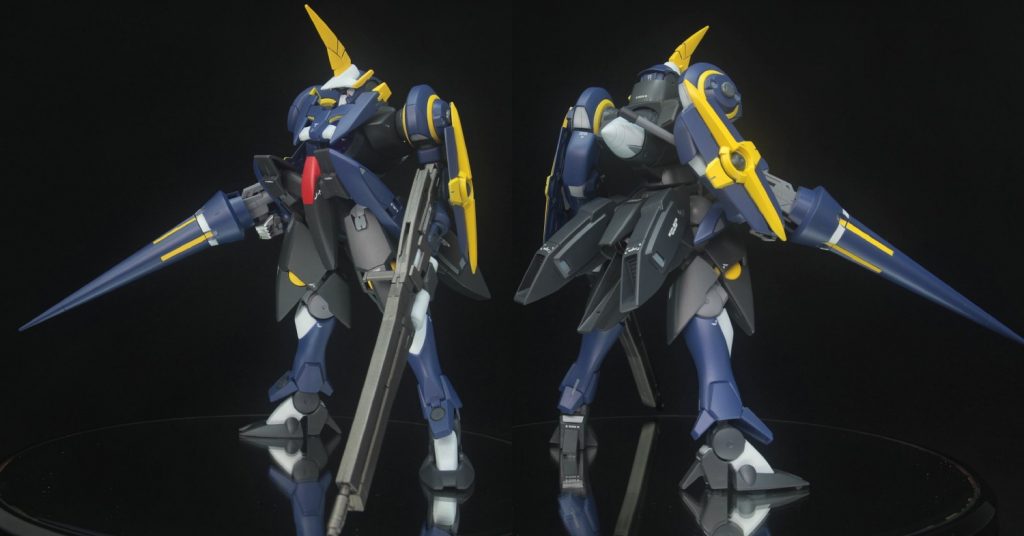 ## ジンクスIII(ティターンズ型)
本来の武装であるGNランスとGNビームライフル、GNシールドのみ装備した状態。
本体はジンクスIIIにバーザムのアンテナを取り付けた程度で、大きな改修はしていません。
肩口にGNCSブースター付けるための3㎜穴を開けたので、外した時用のふたも準備しています。