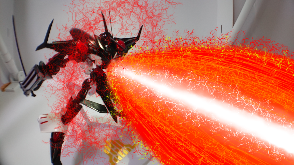 *バスクード クライシスmode2*
こちらが本来の機能。胸部に二門内蔵されている特殊兵器。 
見た目は大型のビーム砲のようだが、特殊な電磁波を放射する機能を持ち、物理的な破壊力に加え、浴びたものの脳=精神にダメージを与えるという凶悪な代物。
※写真は加工しています