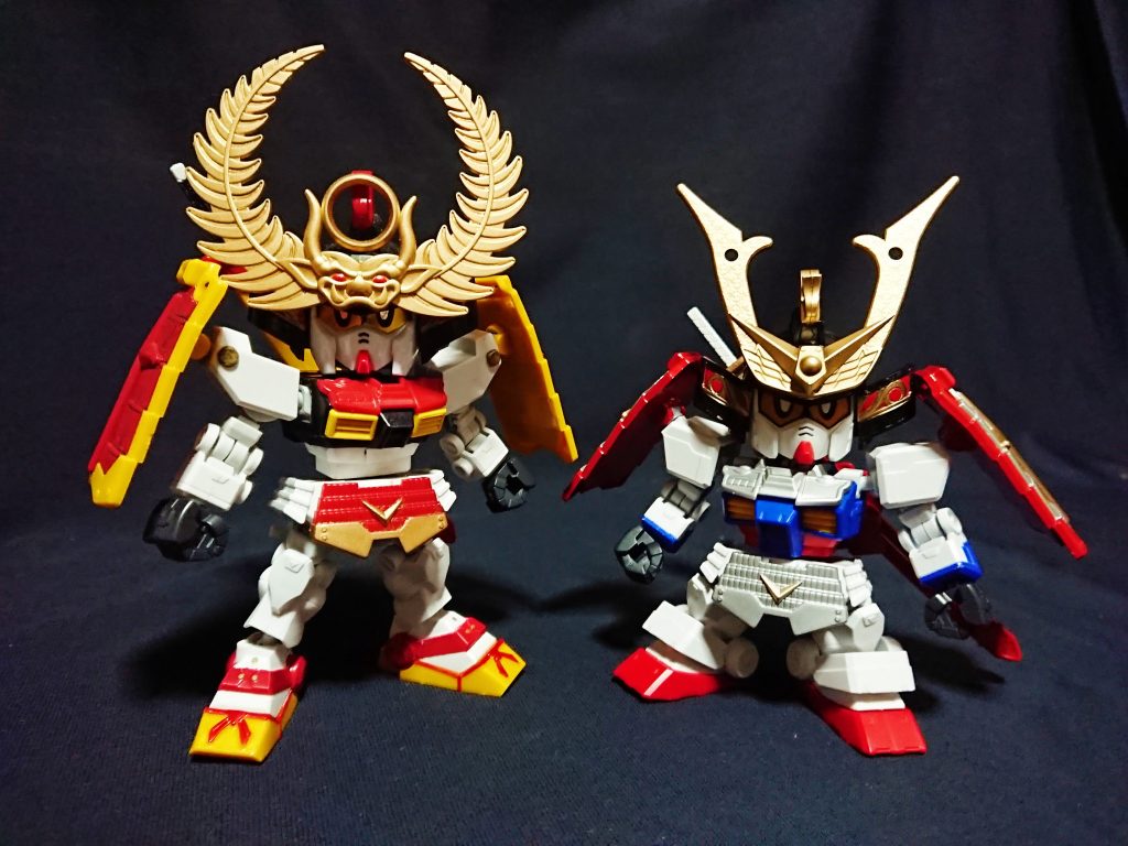 同じ仕様のリデコキットで、以前に制作した徳川家康頑駄無では全体にCSフレームを使用しましたが、今回はカスタム大将軍への合体を残しているため足のみSDフレームになります。
素体も同じにしていないので差別化はできたかと思います。