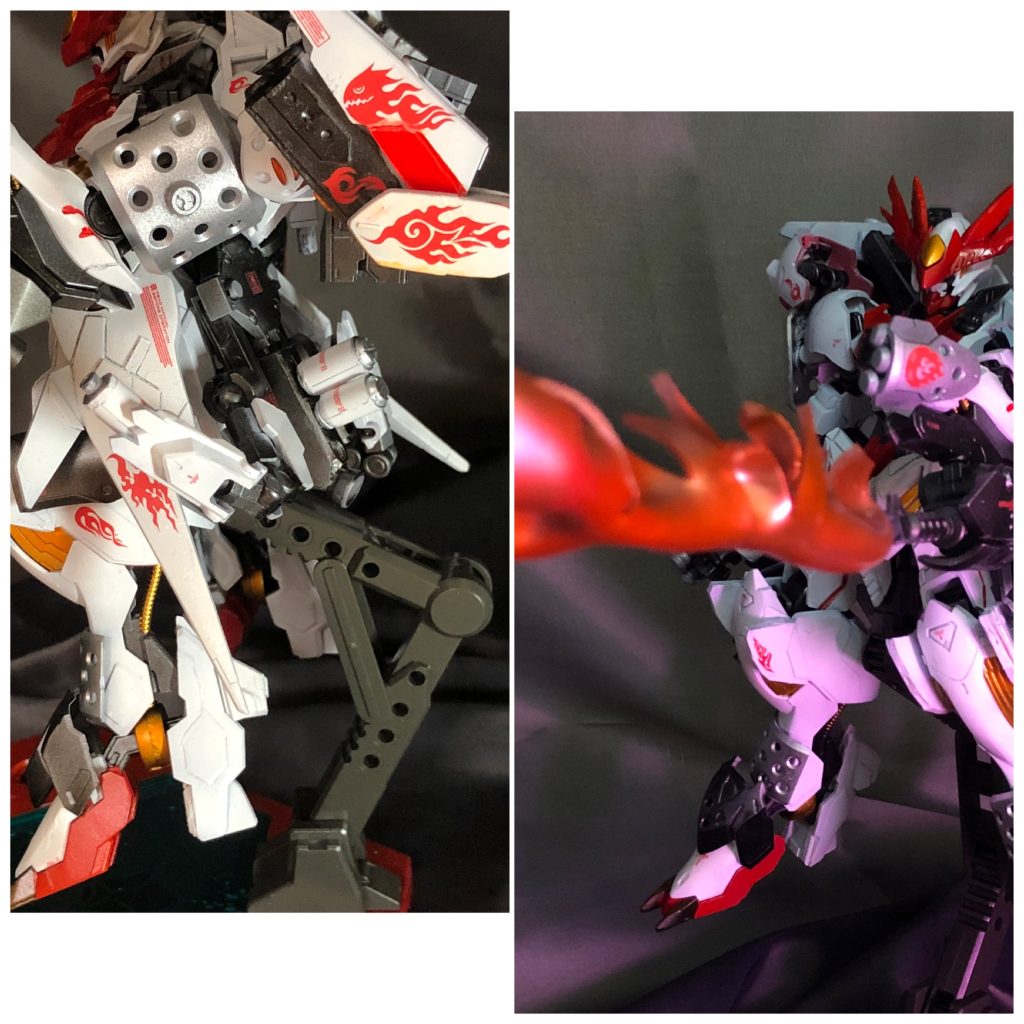 鉄血のオルフェンズの世界観にありそうな火炎放射器がメインで作りました！イメージとしてはエイリアン2のリタが使ってたのを参考にバックパックギミックでタンクを付け替えアームを作製(◦ˉ ˘ ˉ◦)