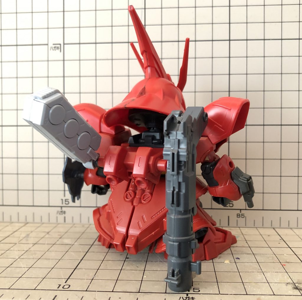 バックパックは紅武者の物を使用。ビルドパーツのファンネルコンテナとシナンジュのバズーカを追加しました。