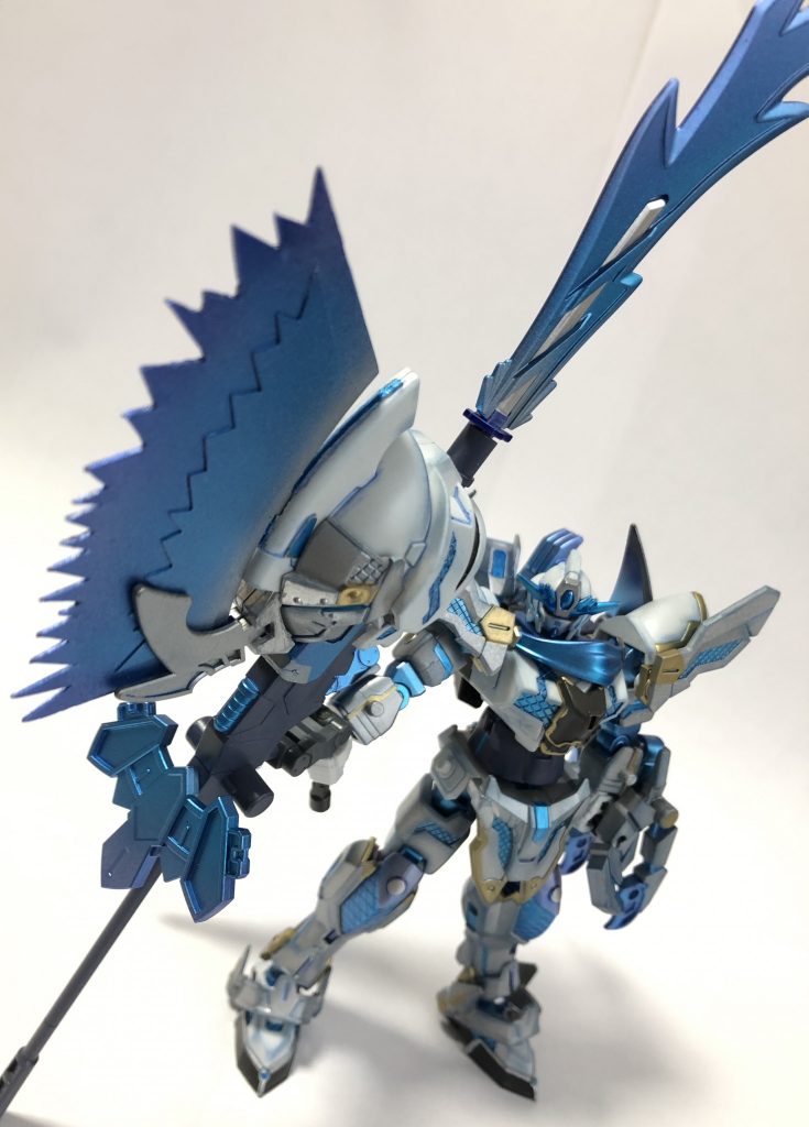 邪兵躙 極 (ジャベリン キワミ)ハイパービームジャベリンです忍闘道時のSDの頭パーツを背負うのが嫌だったので思い切ってジャベリンにしましたトサカ部分が斧っぽかったのでイイ感じです