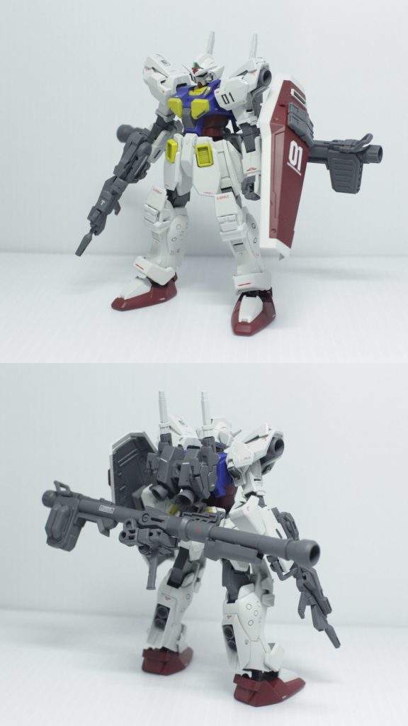 前後写真。
制作テーマは「スタンダード」で、ファーストガンダムをはじめとした一番ベーシックなガンダムタイプに仕上げています。