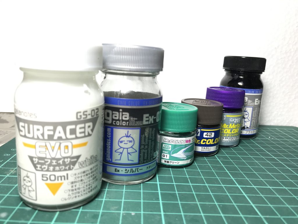 ## 〜使用した塗料〜
ホワイトサフ、シルバー、常磐グリーン、マホガニー、GXメタリックバイオレット、ブラック
メタリックバイオレットと常磐グリーンが良い色を出してくれてよかったです( ´∀`)