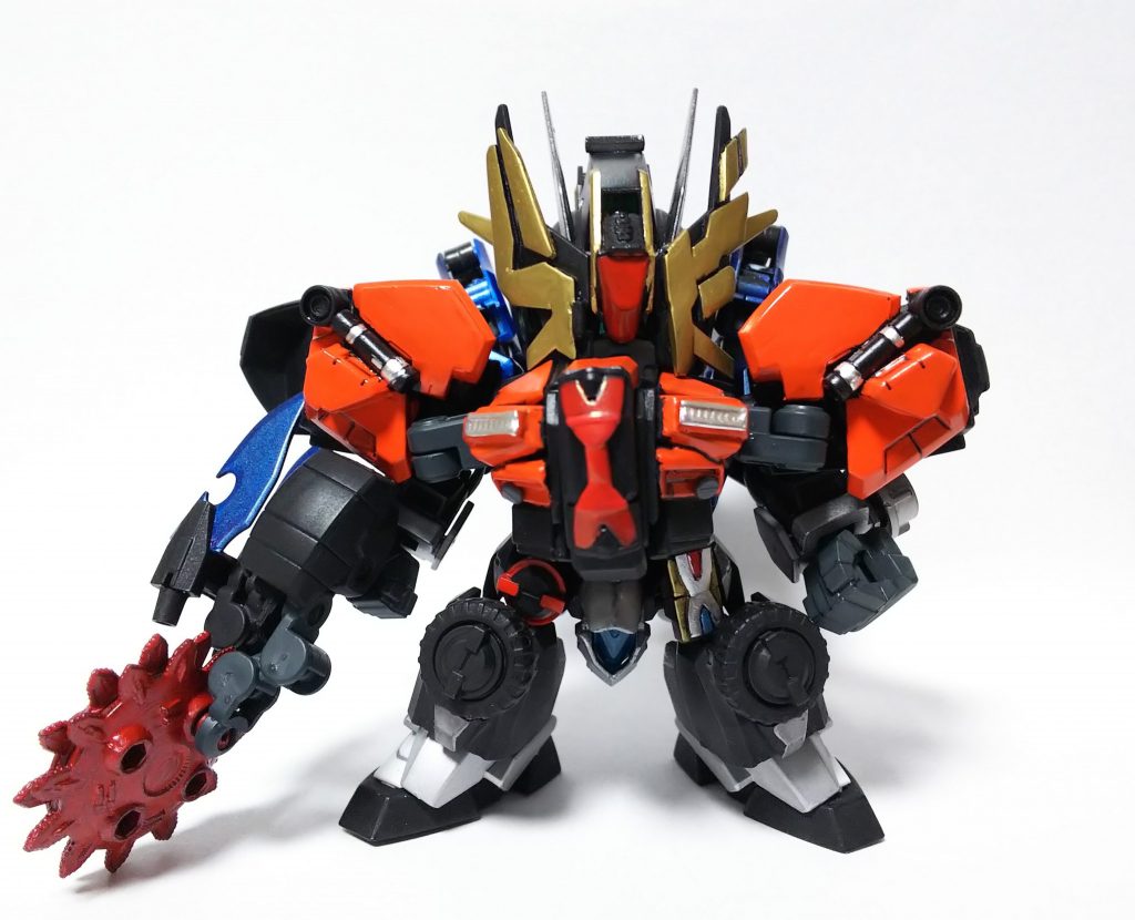 ダブルオーダイバーリバイブ・剛烈
強固なアーマーを身に纏ったパワータイプ形態  武器はGNジャックロー
フレームはSDフレーム使ってます。